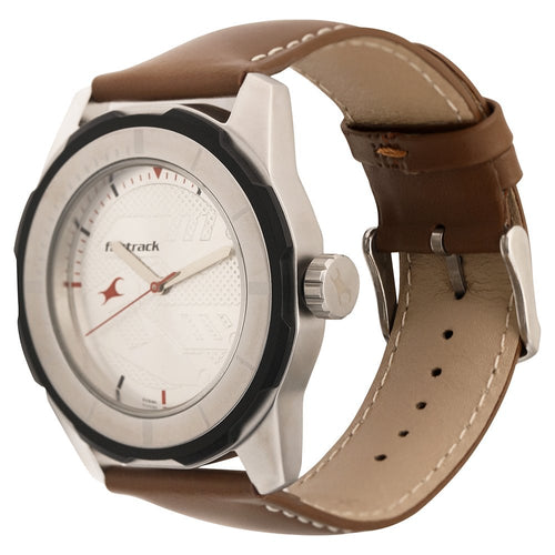Fastrack Quartz Analog Silver Dial Leather Strap Watch for Guys NT3099SL01