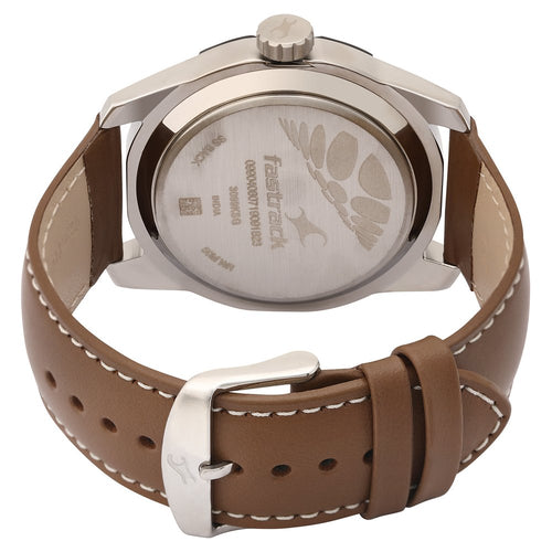 Fastrack Quartz Analog Silver Dial Leather Strap Watch for Guys NT3099SL01