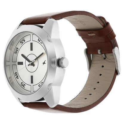 Fastrack Quartz Analog Silver Dial Leather Strap Watch for Guys NS3123SL02