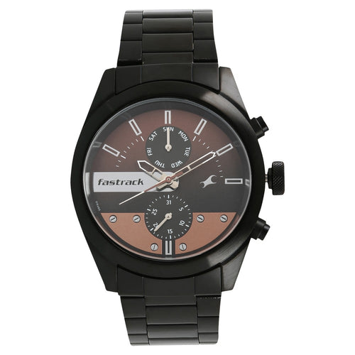 Fastrack All Nighters Quartz Multifunction Brown Dial Metal Strap Watch for Guys NU3165NM01