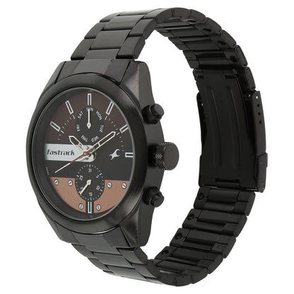 Fastrack All Nighters Quartz Multifunction Brown Dial Metal Strap Watch for Guys NU3165NM01