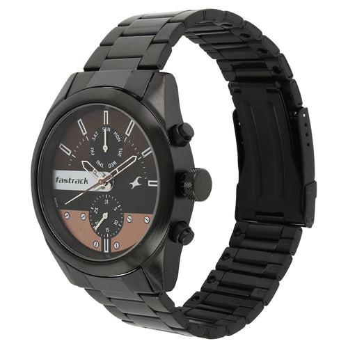 Fastrack All Nighters Quartz Multifunction Brown Dial Metal Strap Watch for Guys NU3165NM01