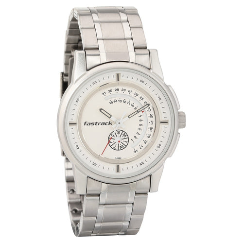 Fastrack Go Skate Quartz Analog with Day and Date White Dial Stainless Steel Strap Watch for Guys NU3215SM01