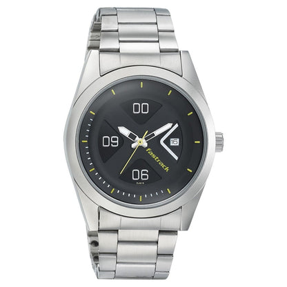 Fastrack Go Skate Quartz Analog with Date Black Dial Stainless Steel Strap Watch for Guys NR3218SM02