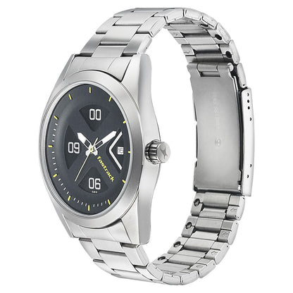 Fastrack Go Skate Quartz Analog with Date Black Dial Stainless Steel Strap Watch for Guys NR3218SM02