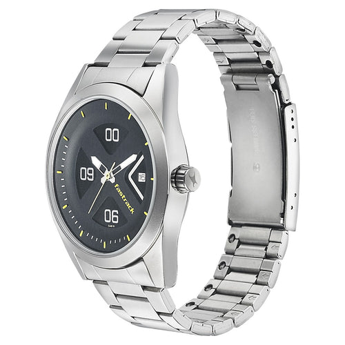 Fastrack Go Skate Quartz Analog with Date Black Dial Stainless Steel Strap Watch for Guys NR3218SM02