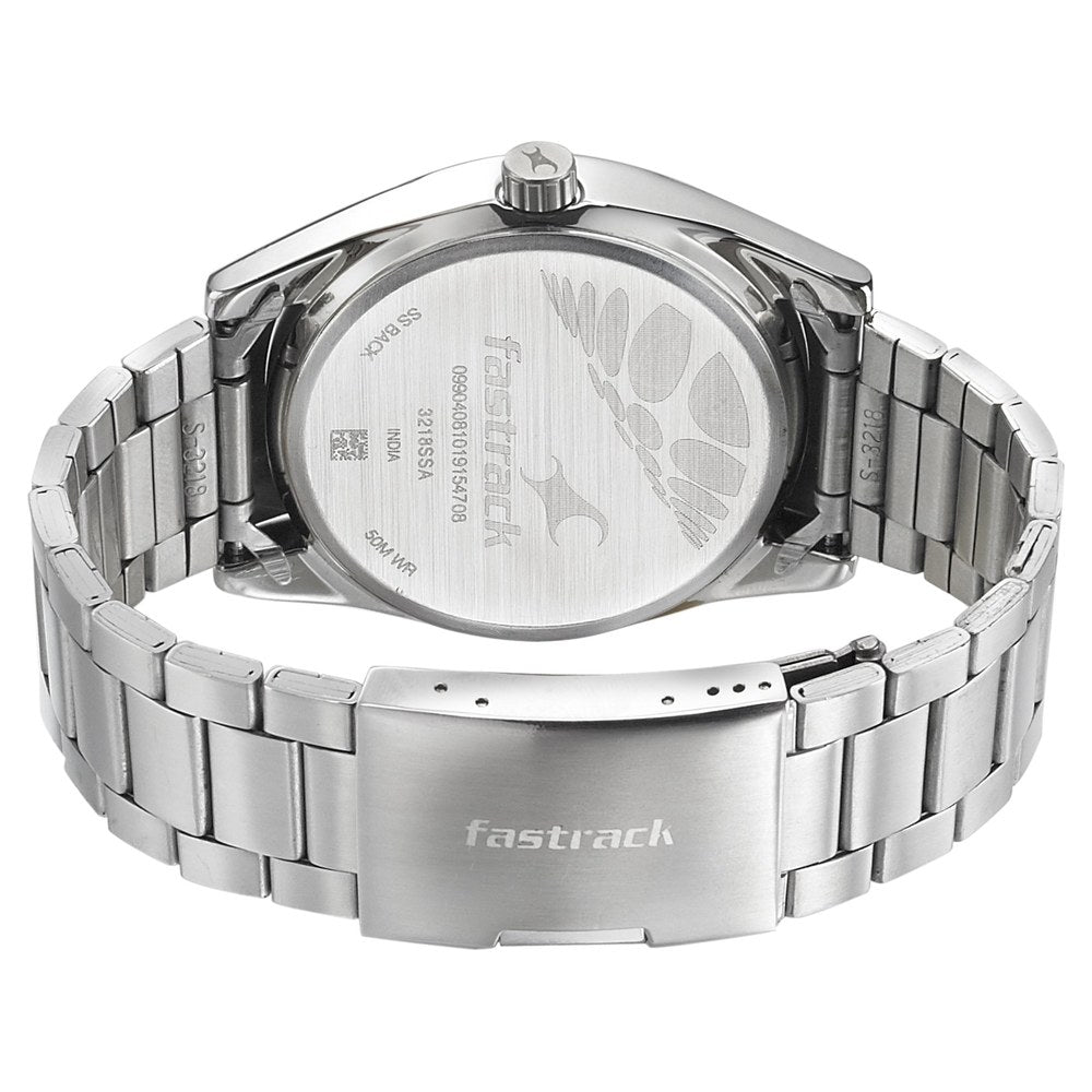Fastrack Go Skate Quartz Analog with Date Black Dial Stainless Steel Strap Watch for Guys NR3218SM02