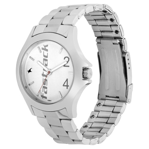 Fastrack Quartz Analog White Dial Stainless Steel Strap Watch for Guys NR3220SM01