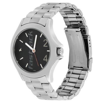 Fastrack Quartz Analog Black Dial Stainless Steel Strap Watch for Guys NU3220SM02
