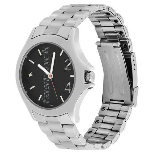 Fastrack Quartz Analog Black Dial Stainless Steel Strap Watch for Guys NU3220SM02