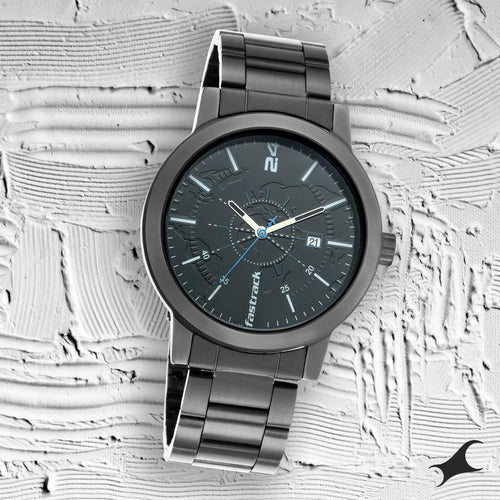 Fastrack Tripster Quartz Analog with Date Black Dial Stainless Steel Strap Watch for Guys NT3245NM01