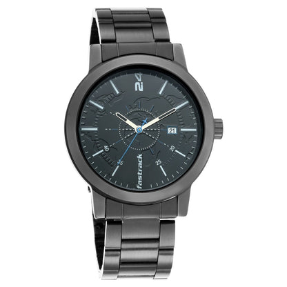 Fastrack Tripster Quartz Analog with Date Black Dial Stainless Steel Strap Watch for Guys NT3245NM01