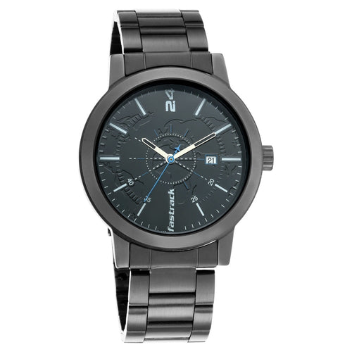 Fastrack Tripster Quartz Analog with Date Black Dial Stainless Steel Strap Watch for Guys NT3245NM01