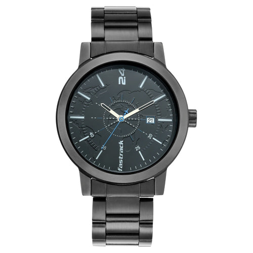 Fastrack Tripster Quartz Analog with Date Black Dial Stainless Steel Strap Watch for Guys NT3245NM01