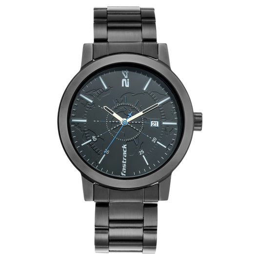 Fastrack Tripster Quartz Analog with Date Black Dial Stainless Steel Strap Watch for Guys NT3245NM01