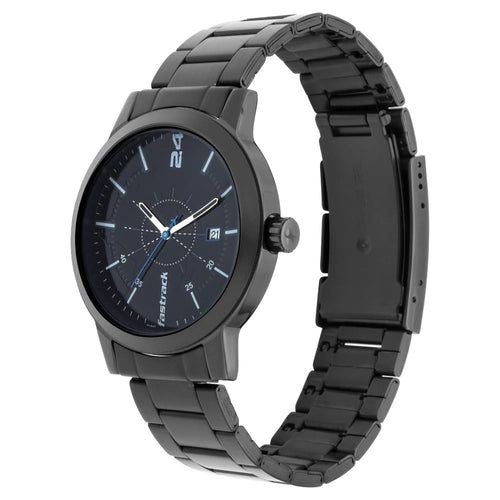 Fastrack Tripster Quartz Analog with Date Black Dial Stainless Steel Strap Watch for Guys NT3245NM01
