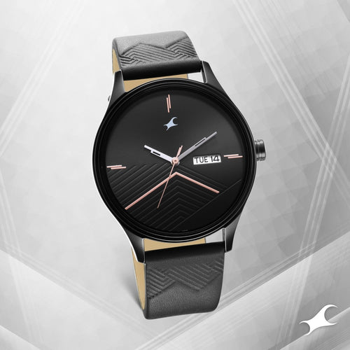 Fastrack Style Up Black Dial Leather Strap Watch for Guys NT3247NL01