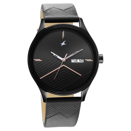 Fastrack Style Up Black Dial Leather Strap Watch for Guys NT3247NL01