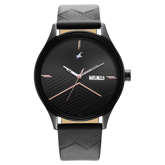 Fastrack Style Up Black Dial Leather Strap Watch for Guys NT3247NL01