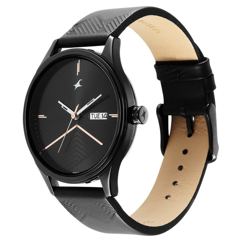Fastrack Style Up Black Dial Leather Strap Watch for Guys NT3247NL01