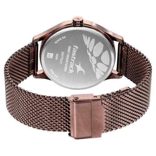 Fastrack Style Up Quartz Analog with Day and Date Brown Dial Stainless Steel Strap Watch for Guys NR3247QM02