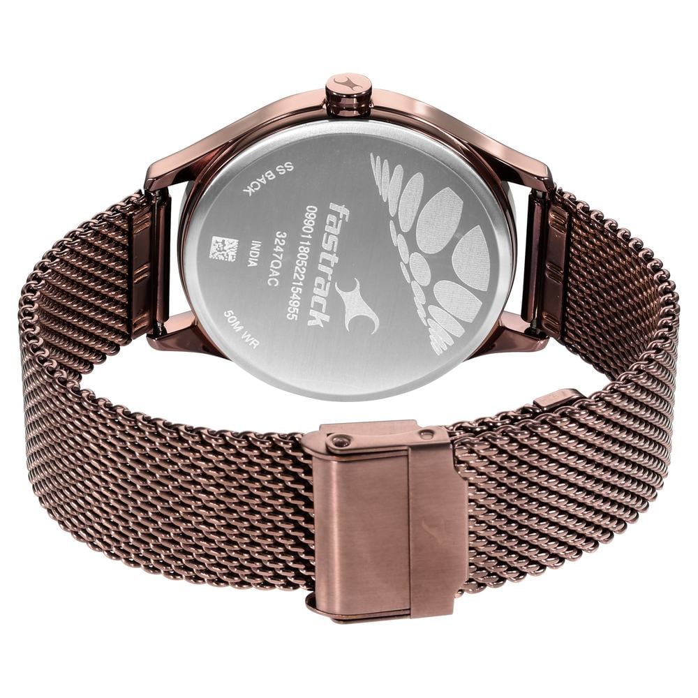Fastrack Style Up Quartz Analog with Day and Date Brown Dial Stainless Steel Strap Watch for Guys NT3247QM02