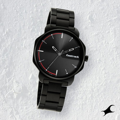 Fastrack Stunners Quartz Analog Black Dial Metal Strap Watch for Guys NT3254NM01