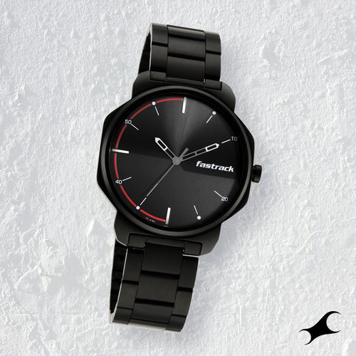 Fastrack Stunners Quartz Analog Black Dial Metal Strap Watch for Guys NT3254NM01