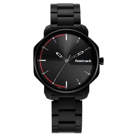 Fastrack Stunners Quartz Analog Black Dial Metal Strap Watch for Guys NT3254NM01