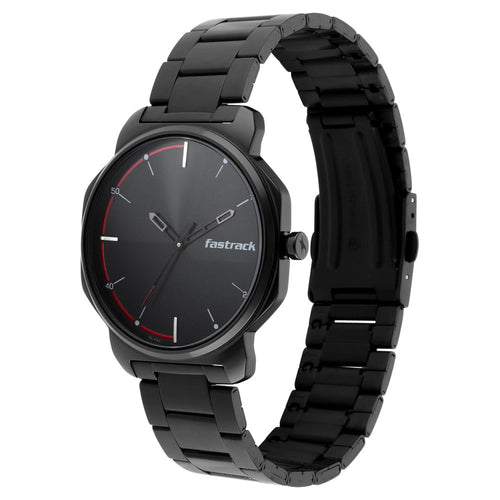 Fastrack Stunners Quartz Analog Black Dial Metal Strap Watch for Guys NT3254NM01