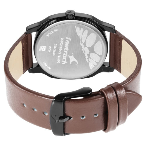Fastrack Stunners Quartz Analog Silver Dial Leather Strap Watch for Guys NR3255NL02