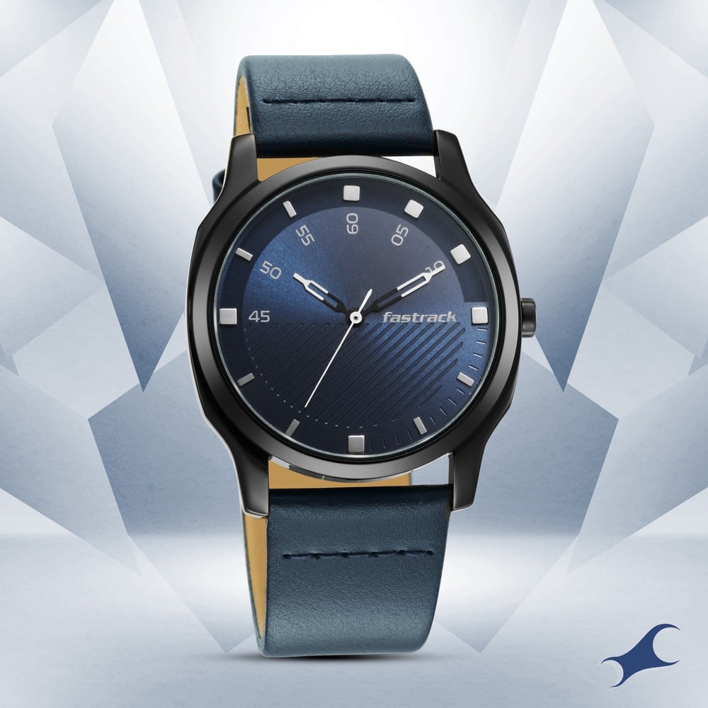 Fastrack Stunners Quartz Analog Blue Dial Leather Strap Watch for Guys NT3255NL03