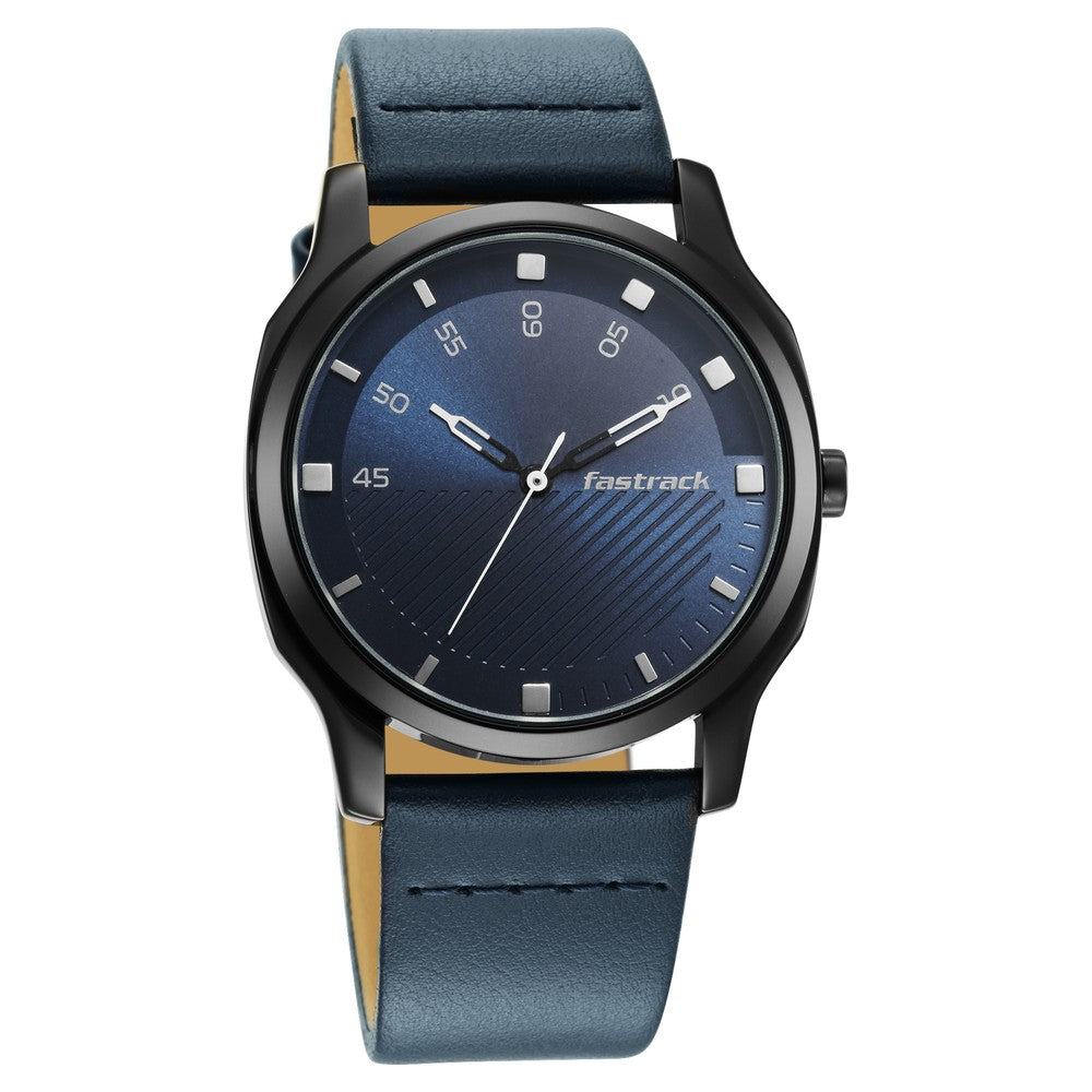 Fastrack Stunners Quartz Analog Blue Dial Leather Strap Watch for Guys NT3255NL03