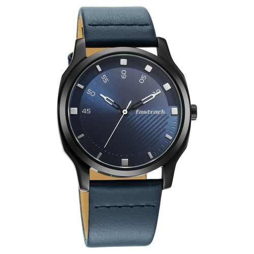 Fastrack Stunners Quartz Analog Blue Dial Leather Strap Watch for Guys NT3255NL03