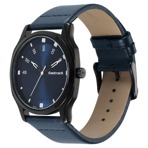 Fastrack Stunners Quartz Analog Blue Dial Leather Strap Watch for Guys NT3255NL03