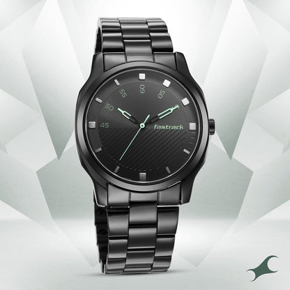 Fastrack Stunners Quartz Analog Black Dial Stainless Steel Strap Watch for Guys NT3255NM02