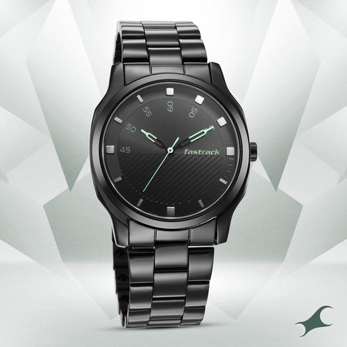 Fastrack Stunners Quartz Analog Black Dial Stainless Steel Strap Watch for Guys NU3255NM02