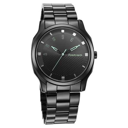 Fastrack Stunners Quartz Analog Black Dial Stainless Steel Strap Watch for Guys NT3255NM02