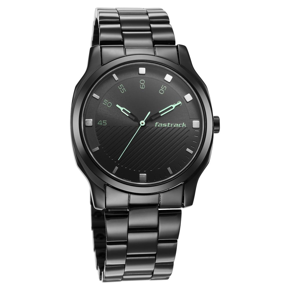 Fastrack Stunners Quartz Analog Black Dial Stainless Steel Strap Watch for Guys NU3255NM02