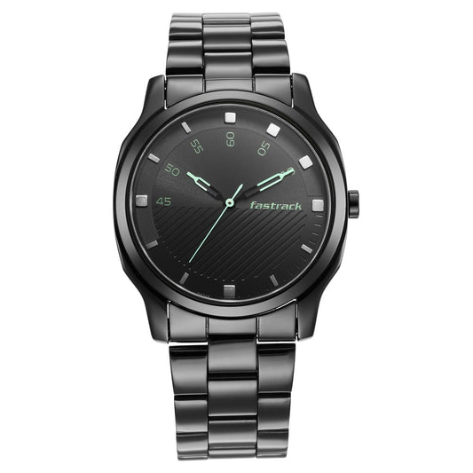 Fastrack Stunners Quartz Analog Black Dial Stainless Steel Strap Watch for Guys NU3255NM02