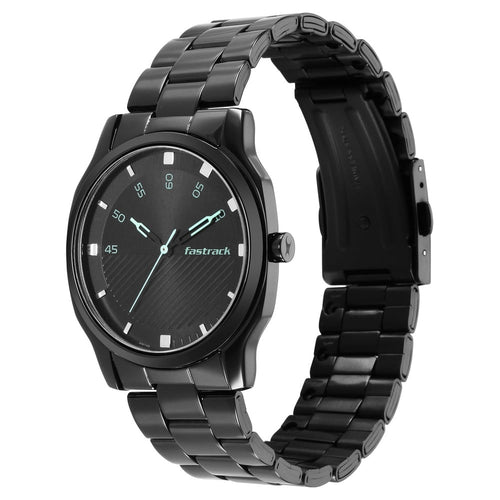 Fastrack Stunners Quartz Analog Black Dial Stainless Steel Strap Watch for Guys NU3255NM02