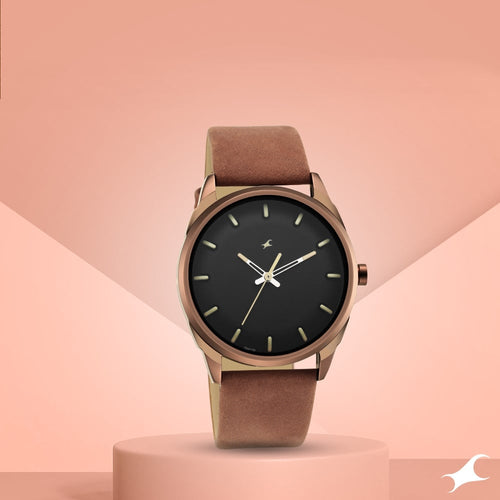 Fastrack After Dark Black Dial Leather Strap Watch for Guys NR3273QL01