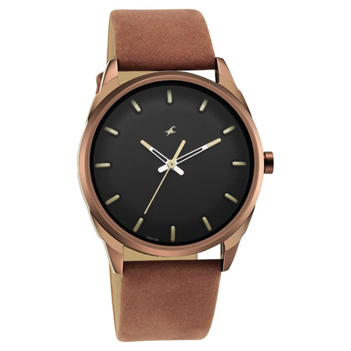 Fastrack After Dark Black Dial Leather Strap Watch for Guys NR3273QL01