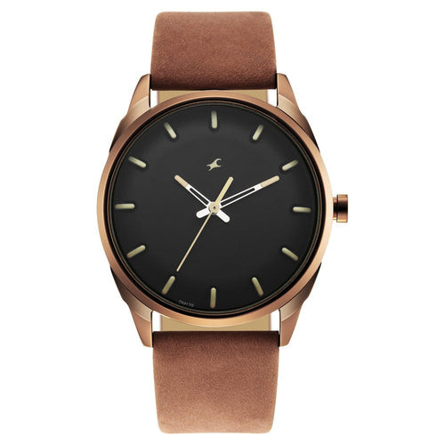 Fastrack After Dark Black Dial Leather Strap Watch for Guys NR3273QL01