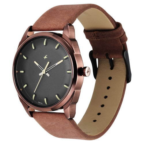 Fastrack After Dark Black Dial Leather Strap Watch for Guys NR3273QL01