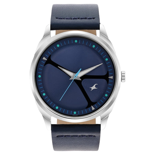 Fastrack MetaWe Quartz Analog Blue Dial Leather Strap Watch For Guys 3273SL03