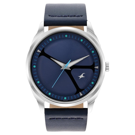 Fastrack MetaWe Quartz Analog Blue Dial Leather Strap Watch For Guys 3273SL03