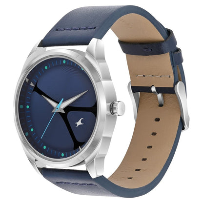 Fastrack MetaWe Quartz Analog Blue Dial Leather Strap Watch For Guys NT3273SL03