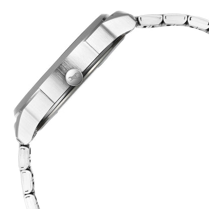 Fastrack Quartz Analog White Dial Silver Stainless Steel Strap Watch for Guys NT3273SM01