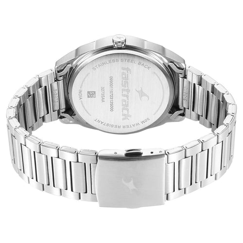 Fastrack Quartz Analog White Dial Silver Stainless Steel Strap Watch for Guys NT3273SM01